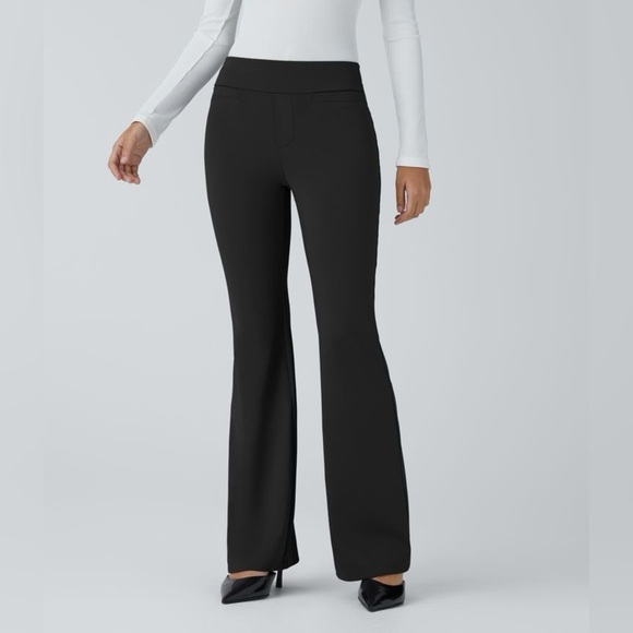 Halara Mid Rise Back Side Pocket Slight Flare Work Pants Large - Picture 1 of 5